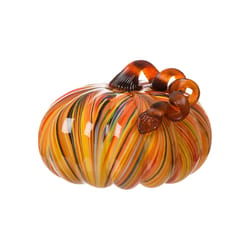 Glitzhome 6.50 in. Multi Striped Glass Large Pumpkin Halloween Decor