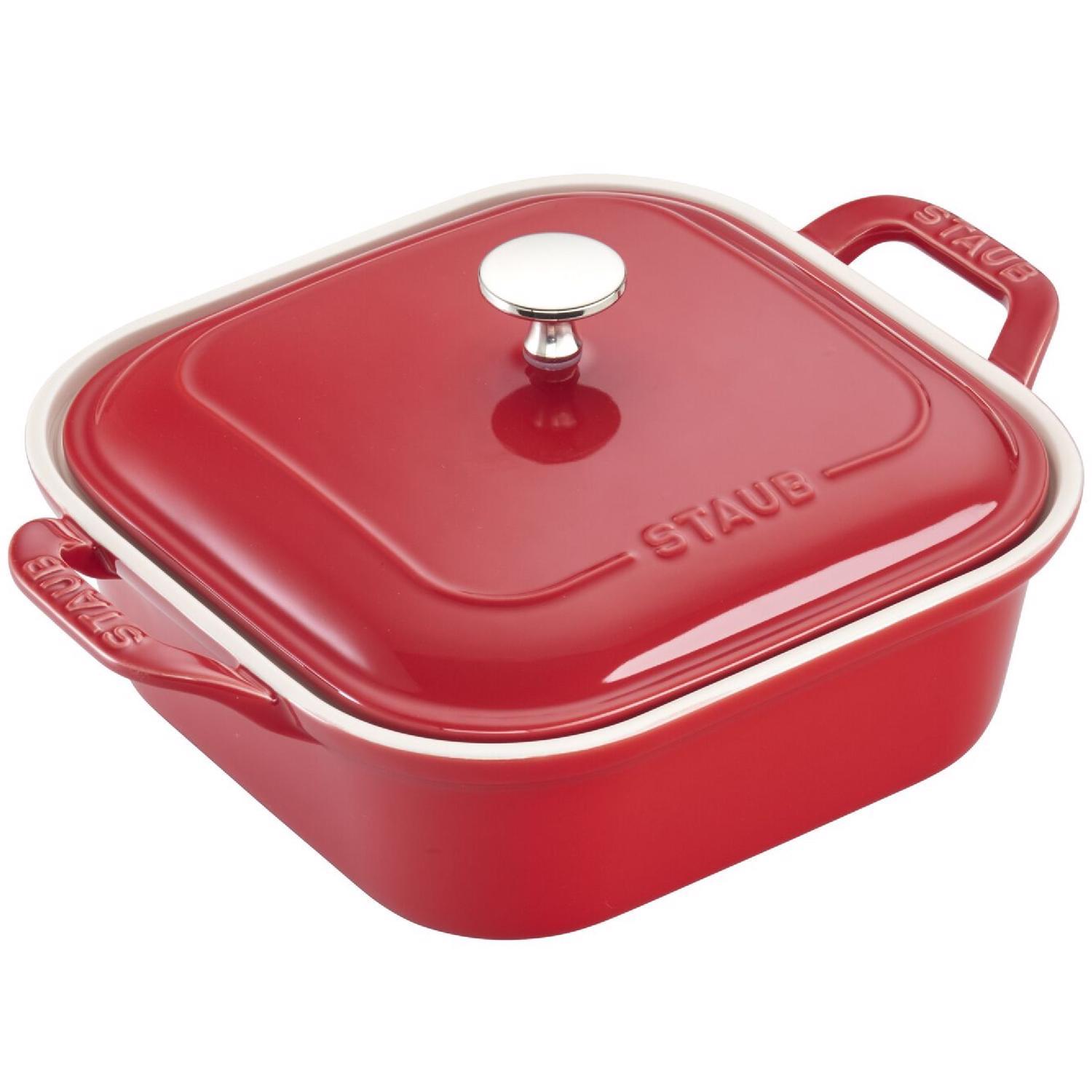 Casserole pot 24 cm, self-sealing lid, cherry, cast iron, Staub 