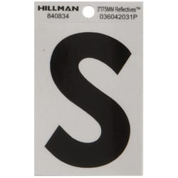Hillman 3 in. Reflective Black Vinyl Self-Adhesive Letter S 1 pc