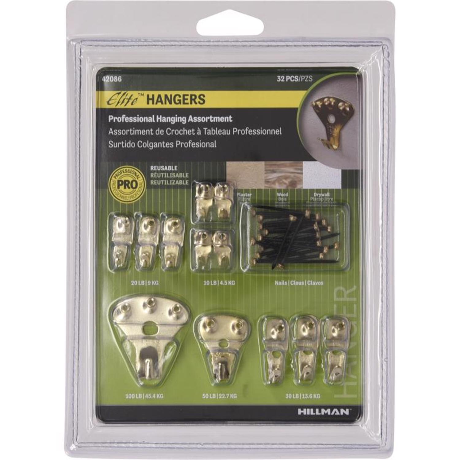 Hillman STEELWORKS L4 Brass-Plated Assorted Picture Hanging Set 10 lb 1 pk Hillman STEELWORKS L4 Brass-Plated Assorted Picture Hanging Set 10 lb 1 pk