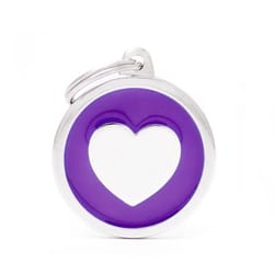 MyFamily Classic Purple/White Heart Metal Pet Tags Large