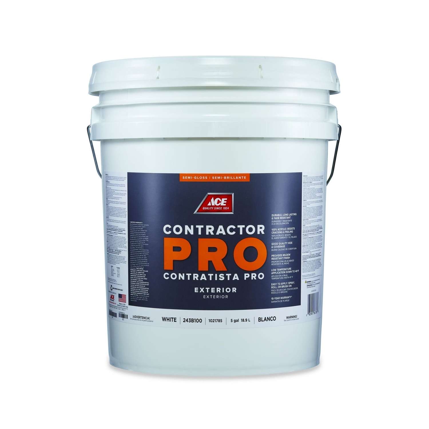  Ace  Contractor Pro Semi Gloss White Paint  Exterior  5 gal 