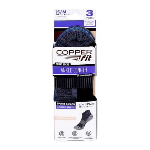 Copper Fit Unisex Sport S/M Ankle Socks Black - Ace Hardware