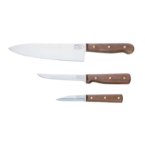 Styled Settings Copper Stainless Steel Knife Set with Walnut Knife Block