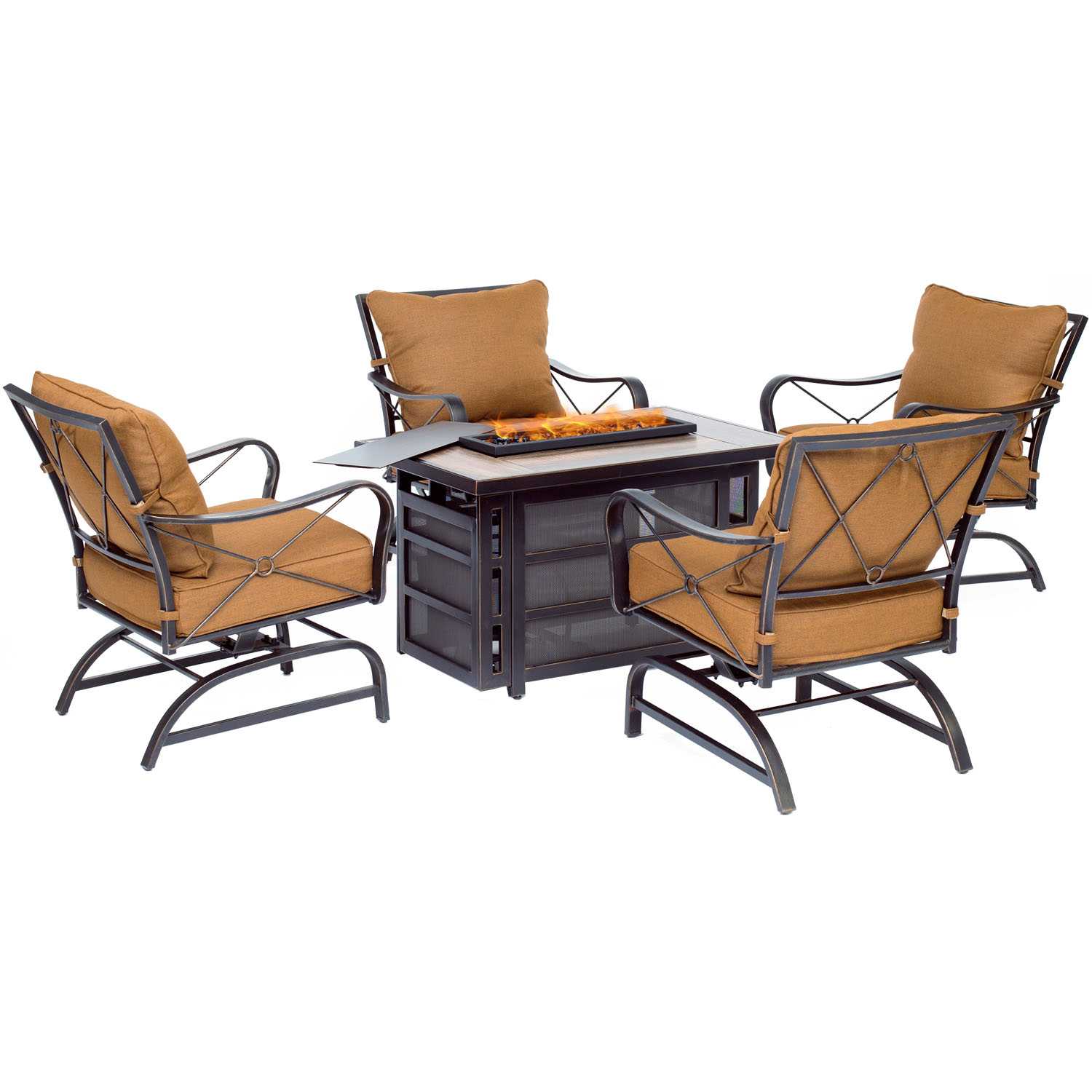 Hanover Summer Nights 5 Pc Brown Aluminum Firepit Seating Set
