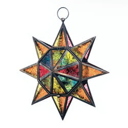 Gallery of Light 12 in. Glass/Metal Star Multicolored Lantern