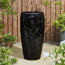 Glitzhome Ceramic Black 28.50 in. H Pot Outdoor Fountain