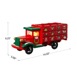 Glitzhome Multicolored Truck Countdown Calendar with Drawer Table Decor 6.3 in.