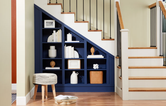 built-in entryway shelving unit makeover