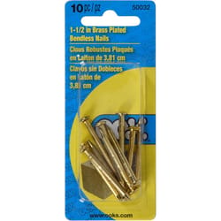 HILLMAN OOK Brass-Plated Gold Hardwall Picture Hanging Nails 20 lb 10 pk