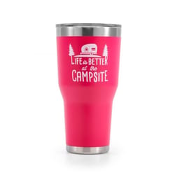 Camco 30 oz Coral Pink BPA Free Life is Better at the Campsite Insulated Tumbler with Travel Lid