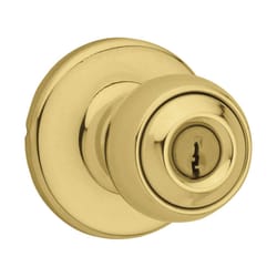 Kwikset Polo Polished Brass Entry Door Knob 1-3/4 in.