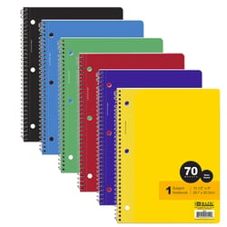 Bazic Products 10-1/2 in. W X 8 in. L Wide Ruled Side-Spiral Assorted Notebook