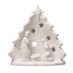 Creative Co-Op White Holy Family with Tree & Cut-Outs Table Decor 6 in.