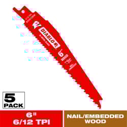 Diablo Demo Demon 6 in. Bi-Metal Nail-Embedded Wood Reciprocating Saw Blade 6/12 TPI 5 pk