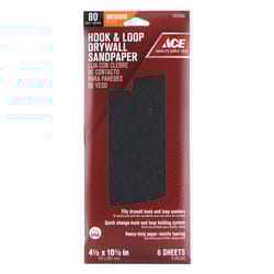 Ace 10-1/2 in. L X 4-1/2 in. W 80 Grit Silicon Carbide Drywall Sanding Sheet 6 pk