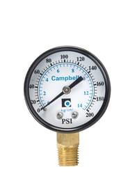 Campbell 2 in. Brass Pressure Gauge 200 psi