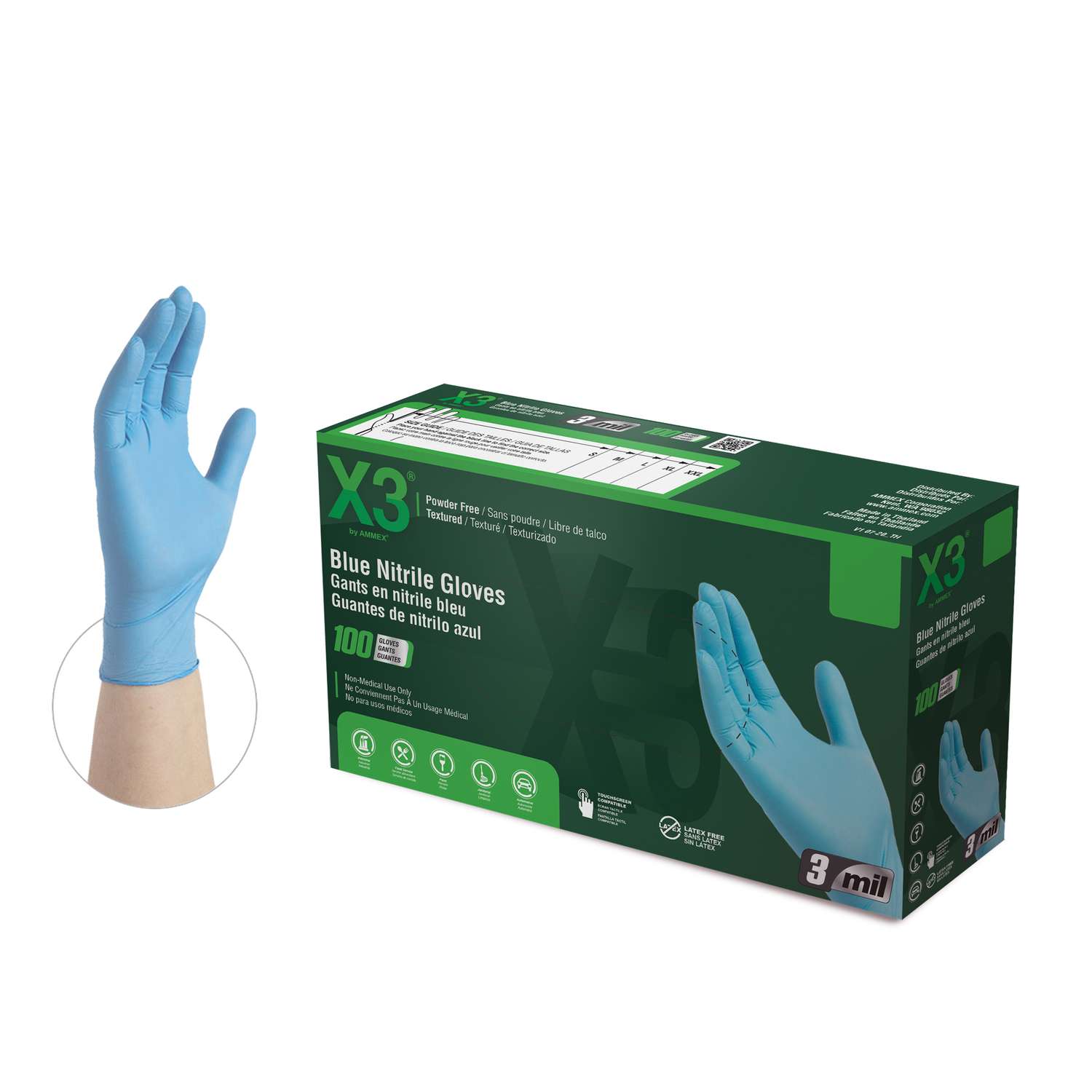 X3 Nitrile Disposable Gloves XLarge Blue Powder Free 100 pk Ace Hardware