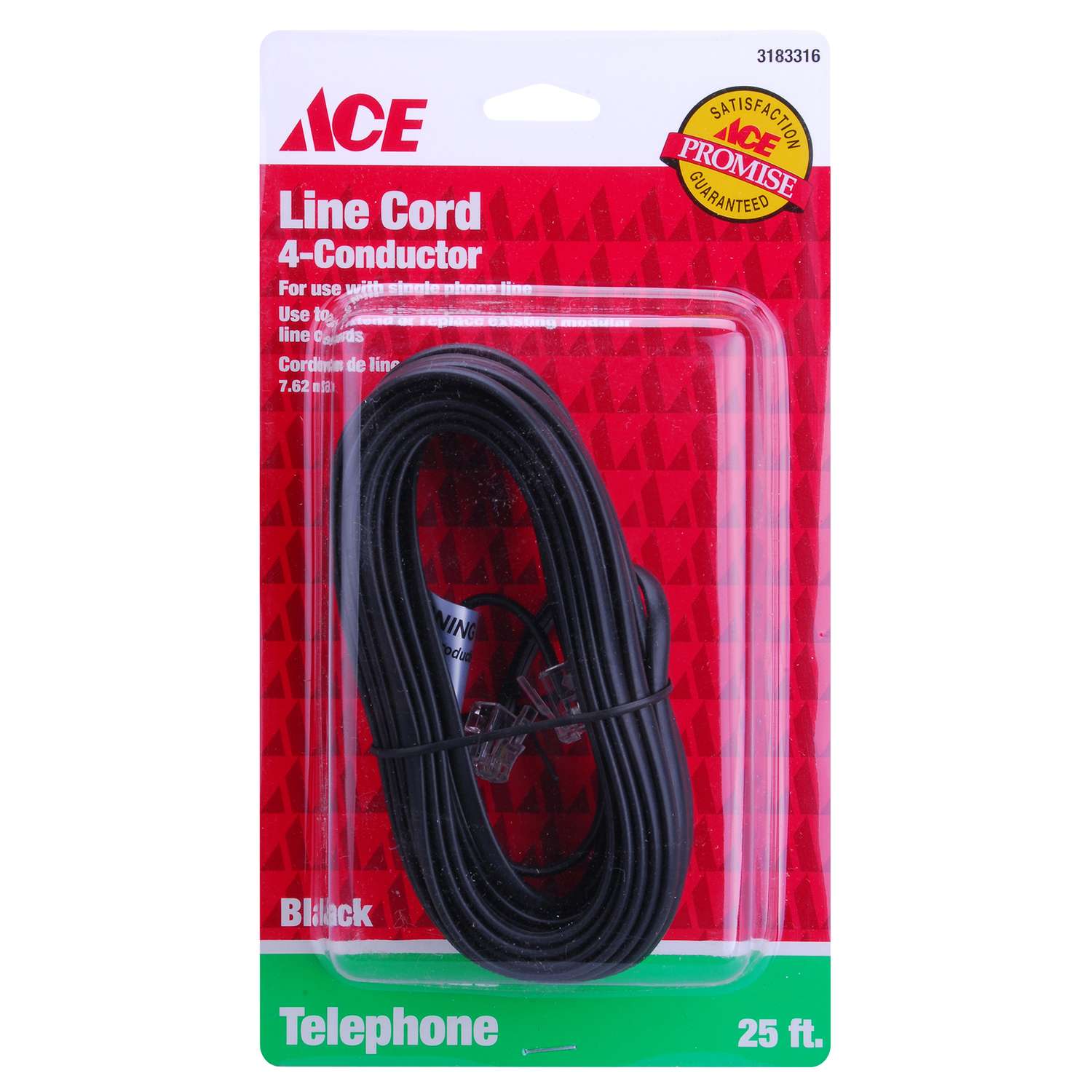Ace 25 ft. L Black Modular Telephone Line Cable Ace Hardware