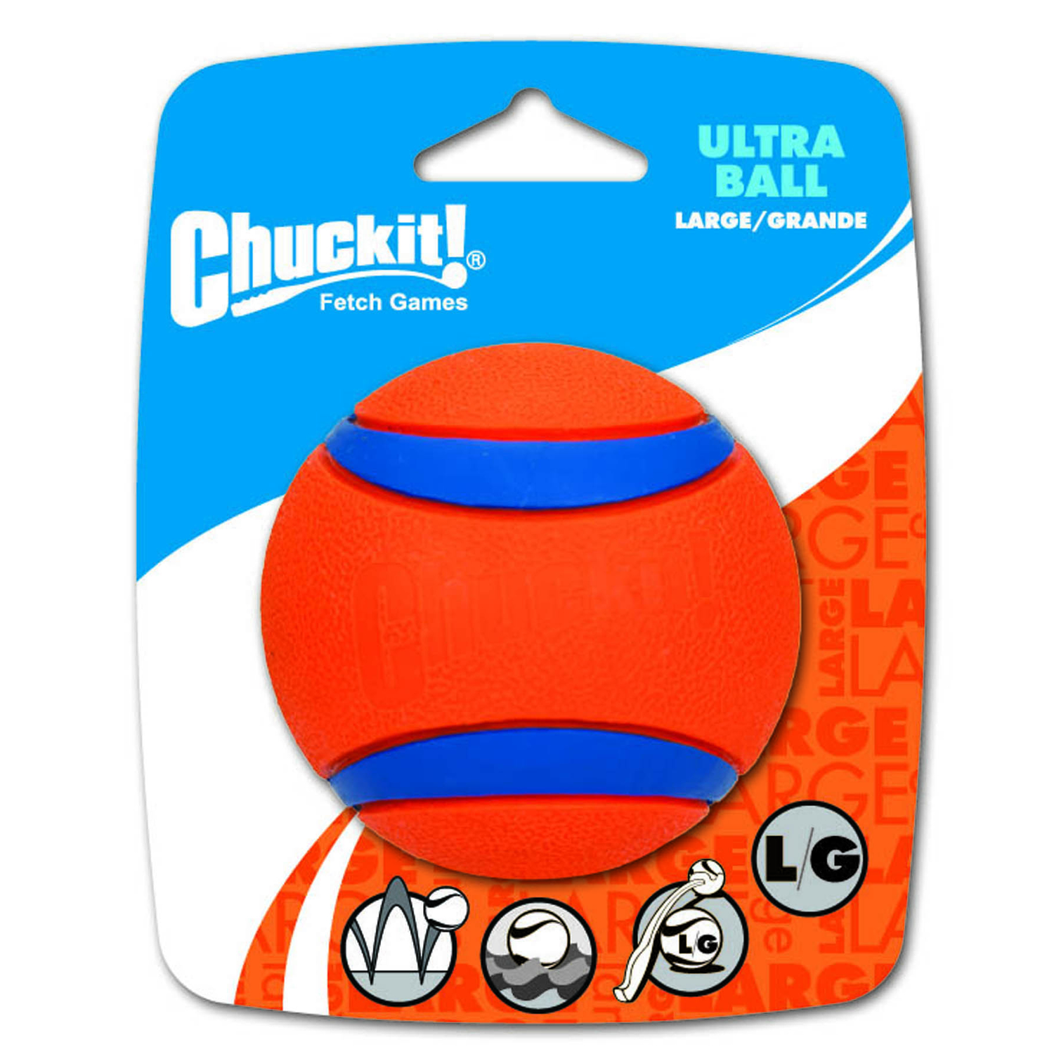 Chuckit Ultra Ball Blue/Orange Rubber Fetch Ball Dog Toy Large 1 pk