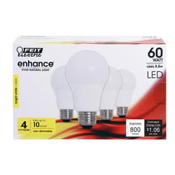 Feit Enhance A19 E26 (Medium) LED Bulb Bright White 60 Watt Equivalence 4 pk