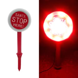 Alpine LED Red/White 15 in. Santa Stop Here Sign Yard Decor