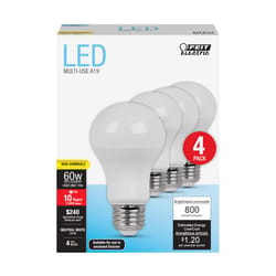 Feit A19 E26 (Medium) LED Bulb Neutral White 60 Watt Equivalence 4 pk