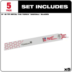 Milwaukee The Torch 9 in. Bi-Metal Reciprocating Saw Blade 18 TPI 5 pk