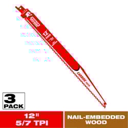 Diablo Demo Demon 12 in. Carbide Tipped Nail-Embedded Wood Reciprocating Saw Blade 5/7 TPI 3 pk