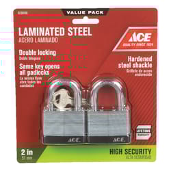 Ace 1-1/2 in. H X 2 in. W X 1-1/16 in. L Laminated Steel Double Locking Padlock