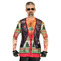 Faux Real L Long Sleeve Men's Crew Neck Multicolored Christmas Biker Tee Shirt