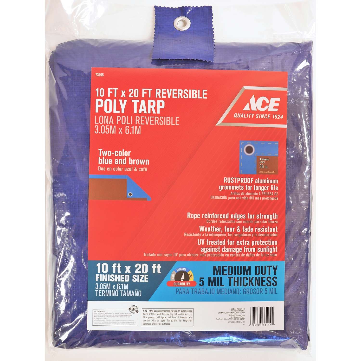 Ace 10 ft. W X 20 ft. L Medium Duty Polyethylene Tarp Blue/Brown Ace