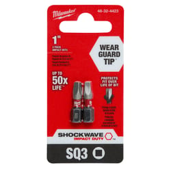 Milwaukee Shockwave Square #3 X 1 in. L Screwdriver Bit Steel 2 pk