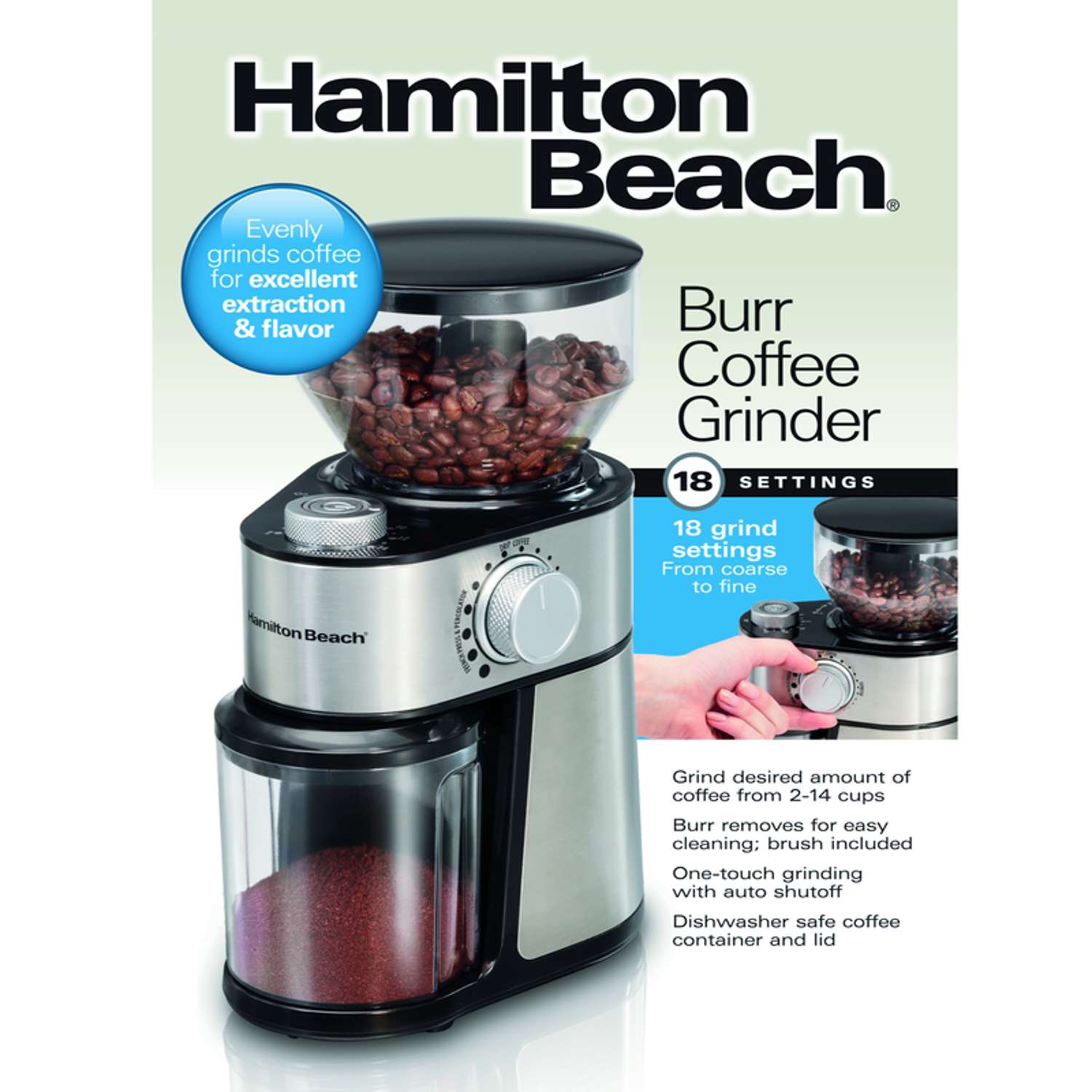 Hamilton Beach Burr Coffee Grinder, STAINLESS STEEL, 80385 *READ*