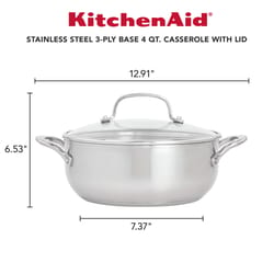 KitchenAid Polished Stainless Steel Casserole 4 qt Silver