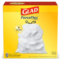 Glad ForceFlex 13 gal No Scent Tall Kitchen Bags Drawstring 90 pk