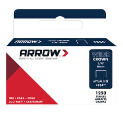 Arrow #854 1/2 in. W X 1/4 in. L 18 Ga. Wide Crown Staples 1250 pk