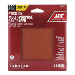 Ace 4.5 in. L X 4.5 in. W 220 Grit Aluminum Oxide Sandpaper 5 pk