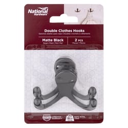 National Hardware Medium Matte Black Metal 2.88 in. L Double Hook 35 lb 2 pk