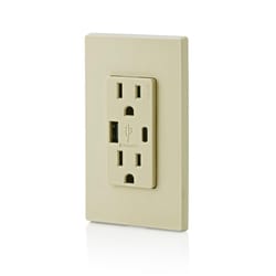 Leviton Decora 15 amps 125 V Type A/C Duplex Ivory Outlet and USB Charger 5-15R 1 pk