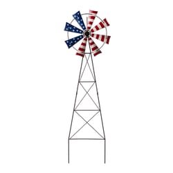 Glitzhome Multicolored Iron 41.25 in. H Stars and Stripes Wind Spinner Yard Stake