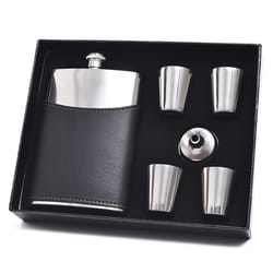 Mad Man Black Leather/Stainless Steel Flask Set