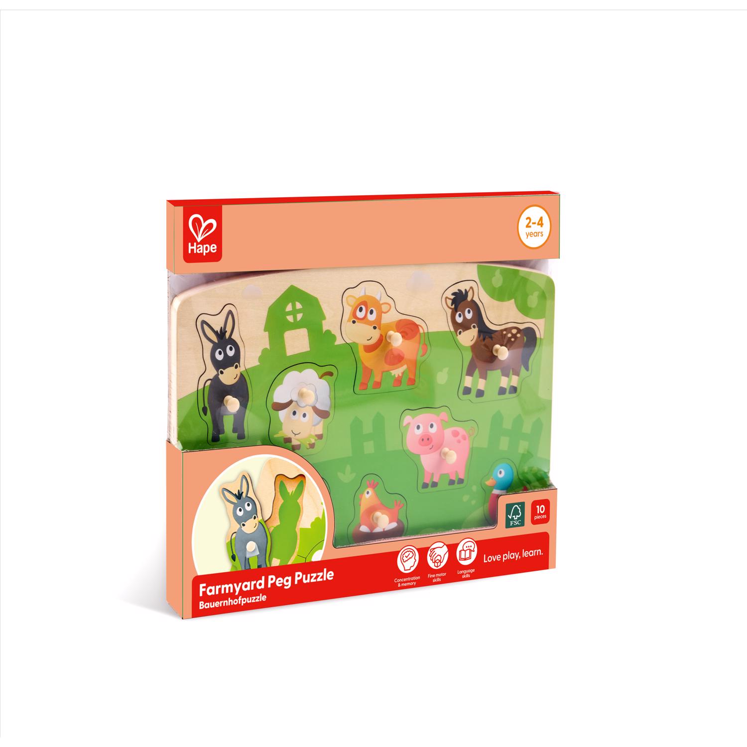 Hape Farmyard Peg Puzzle Multicolored 10 pc