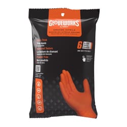 Gloveworks Nitrile Disposable Gloves One Size Fits Most Orange Powder Free 6 pc