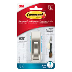 3M Command 3-1/8 in. L Satin Nickel Metal Medium Modern Reflections Bath Coat/Hat Hook 3 lb. cap. 1