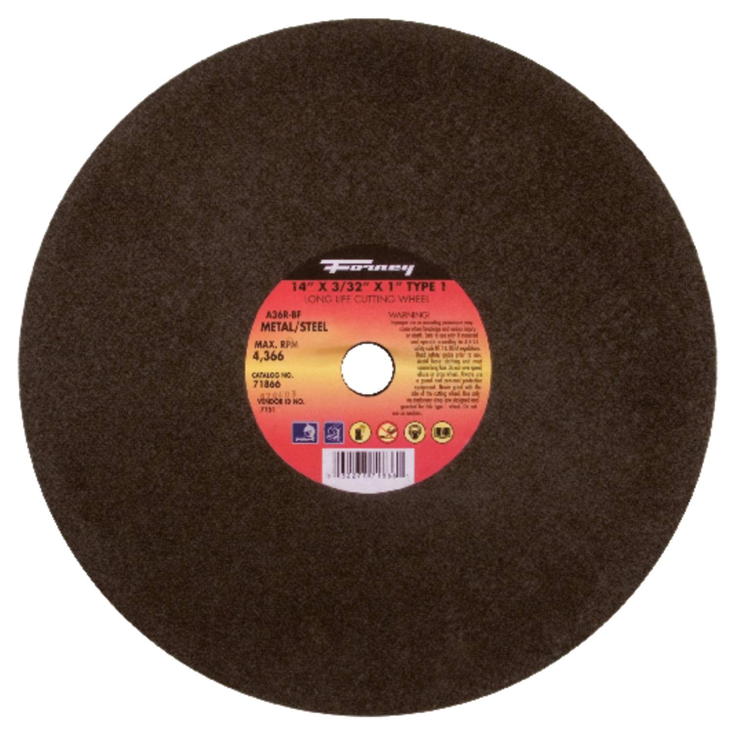 Forney 14 in. D X 1 in. Aluminum Oxide Metal Cutting Wheel 1