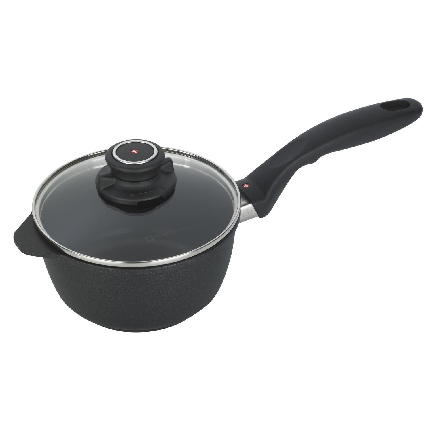 Swiss Diamond Cast Aluminum Saucepan 6.3 in. 1.4 qt Black Sansujyuku sansujyuku.com