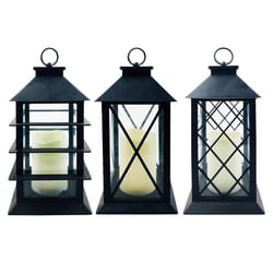 Alpine 11 in. Glass/Plastic Black/White LED Candle Lantern