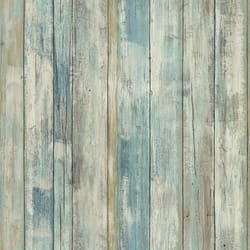 RoomMates 20.5 in. W X 16.5 ft. L Distressed Wood Blue Vinyl Peel and Stick Wallpaper