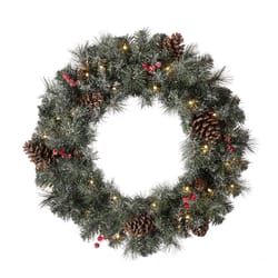Glitzhome 24 in. D Incandescent Prelit Warm White Glittered Pine Cone Wreath